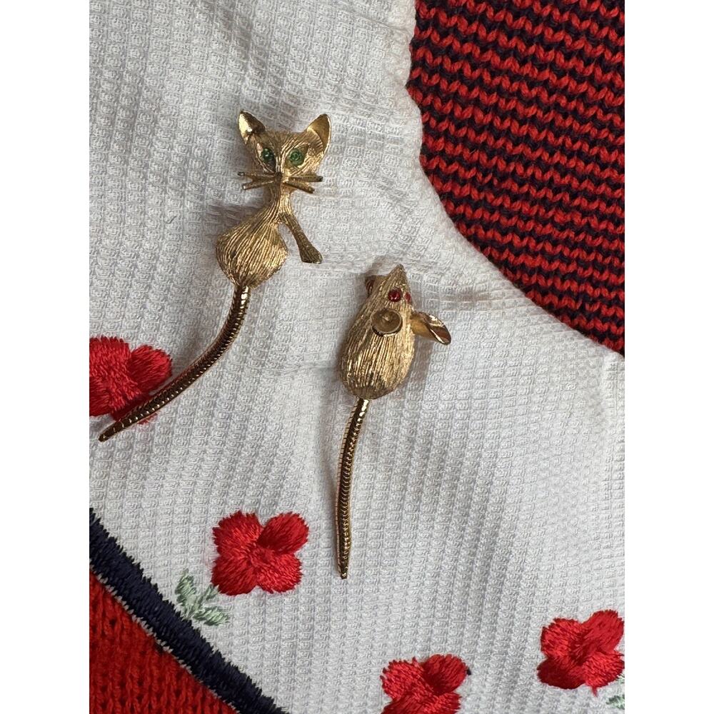 vtg Sweater Loft Womens L Knit Cat Floral Flower Red Cottage Core Grandma Kawaii - Picture 11 of 11